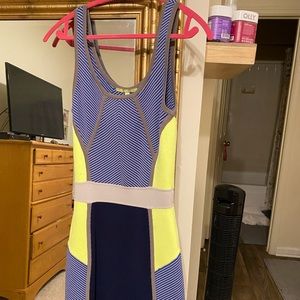 Neon and navy striped bodycon dress